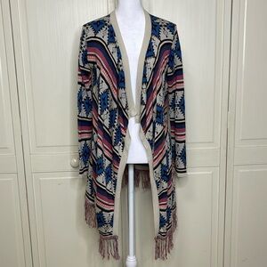 ALTAR'D STATE Women's Aztec Southwest Fringe Open Cardigan Size M